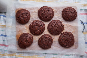 chocolate cookies on parchment