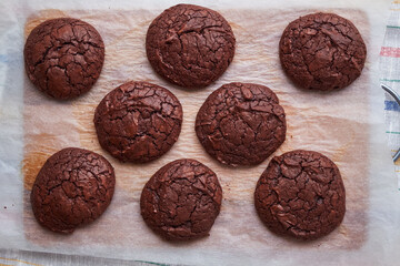 chocolate cookies on parchment