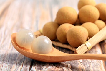 Longan is on the wooden table