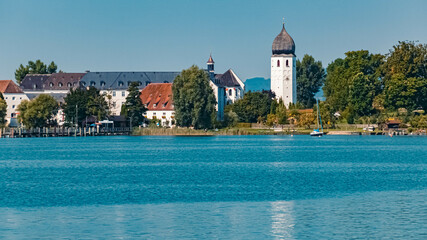 Beautiful alpine summer view of the famous Fraueninsel, Chiemsee, Bavaria, Germany