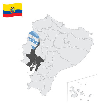 Location Guayas Province on map Ecuador. 3d location sign similar to the flag of Guayas. Quality map  with  provinces Republic of Ecuador for your design. EPS10
