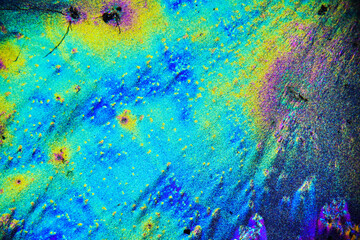 Colorful crystals under microscope, polarization colors, polar filters