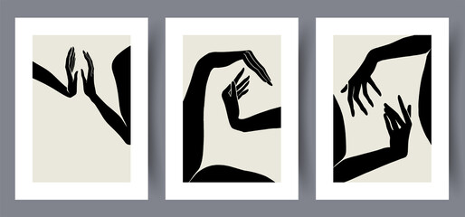 Printable wall art vector poster set. Hand drawn minimalism design for scandinavian interior.