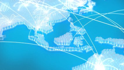 Communication through images 3d illustration, network world picture hologram, network image computer science, system connection scientific,focus asian,3d rendering