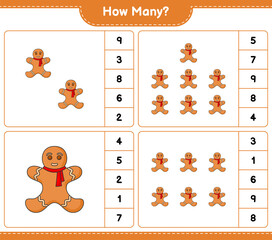Counting game, how many Gingerbread Man. Educational children game, printable worksheet, vector illustration