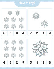 Fototapeta na wymiar Counting game, how many Snowflake. Educational children game, printable worksheet, vector illustration