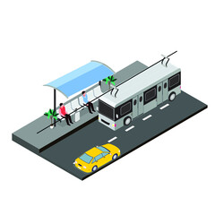 Bus stop 3d isometric vector illustration concept for banner, website, landing page, ads, flyer template