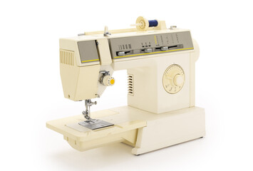 Sewing machine isolated on completely white background. Contains clipping path