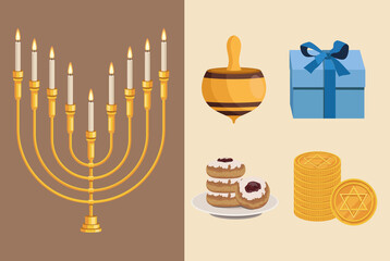 five happy hanukkah icons