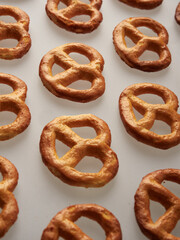 Pretzels isolated on white background. Flat lay. Top view