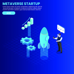 Startup company virtual metaverse 3d isometric vector illustration concept for banner, website, landing page, ads, flyer template