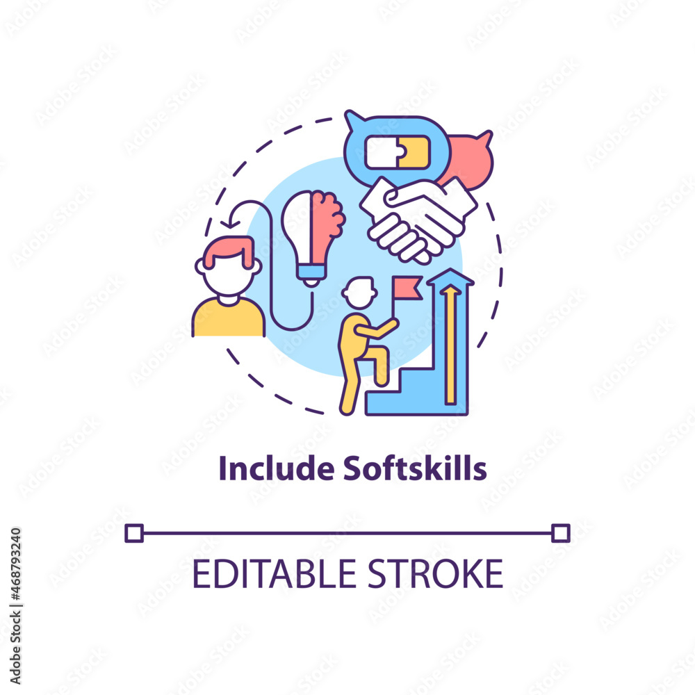 Poster include softskills concept icon. writing cv abstract idea thin line illustration. highlight communic