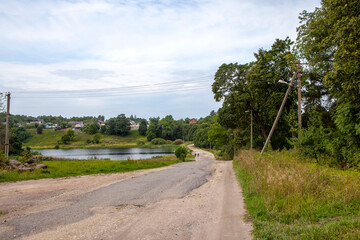 Rural landscape with the Ice Pond. The village of Gostilitsy. Lomonosov district. Leningrad region. Russia