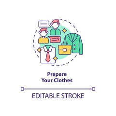 Prepare your clothes concept icon. Preparing for job interview abstract idea thin line illustration. Choosing perfect outfit. First impression. Vector isolated outline color drawing. Editable stroke