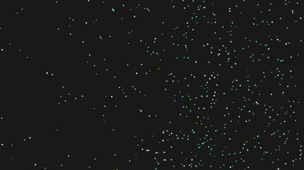 Chaotic green bokeh on a black background, light spots texture, abstraction, falling snow, starry sky, bright glare of light texture