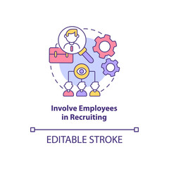 Involve employees in recruiting concept icon. Attracting top talents abstract idea thin line illustration. Referral program for employees. Vector isolated outline color drawing. Editable stroke