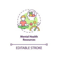 Mental health resources concept icon. Employees benefits abstract idea thin line illustration. Wellbeing at work. Job satisfaction. Vector isolated outline color drawing. Editable stroke