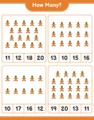 Counting game, how many Gingerbread Man. Educational children game, printable worksheet, vector illustration
