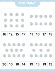 Counting game, how many Snowflake. Educational children game, printable worksheet, vector illustration