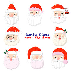 Obraz na płótnie Canvas Face Santa claus Flat Clipart, Merry Christmas