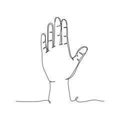 Vector continuous one single line drawing icon of hand extended in greeting in silhouette on a white background. Linear stylized.