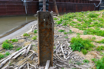 Steel Beam Stuck in the Upright Position in the Mississippi River Sediment in New Orleans,...
