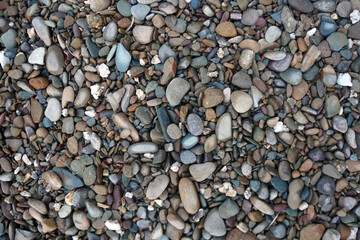 Variety of scree or gravel decorated on ground in garden, scree background