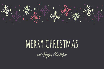 Christmas greeting card with hand drawn snowflakes. Vector