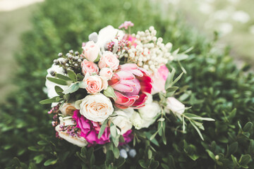 Wonderful luxury wedding bouquet of different flowers