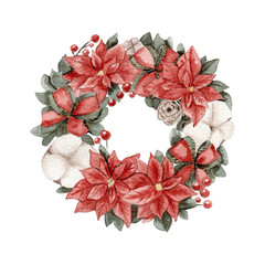 Watercolor Cristmas cotton wreath , house, flowers, berries, lamp , cliparr , set