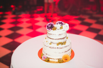 Luxury decorated wedding cake on the table
