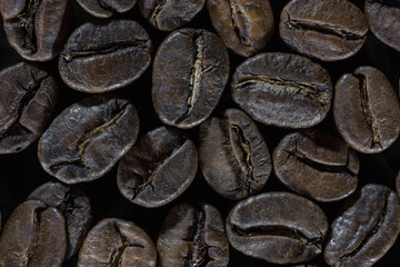 Close-up of roasted coffee beans, vigorous and productive mood concept