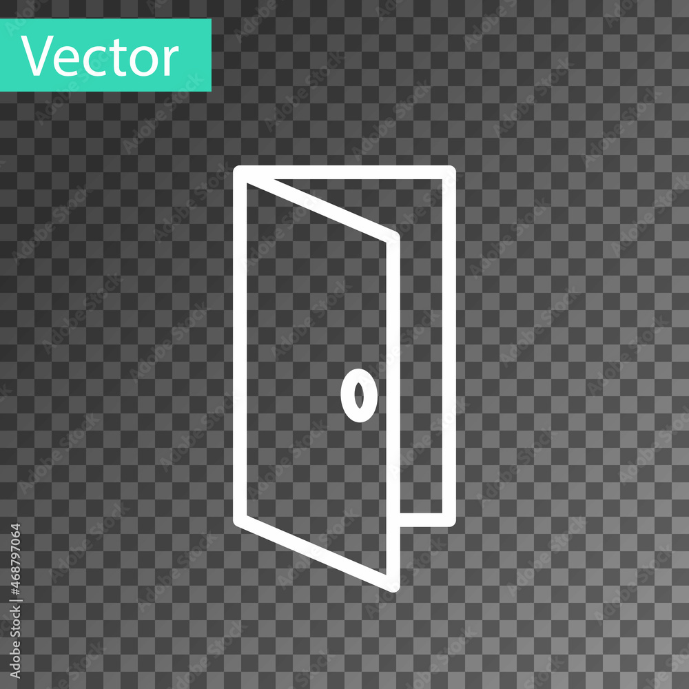Poster white line closed door icon isolated on transparent background. vector
