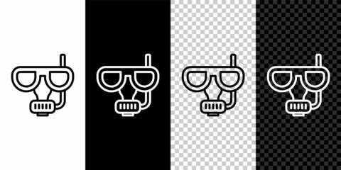 Set line Diving mask and snorkel icon isolated on black and white background. Extreme sport. Diving underwater equipment. Vector