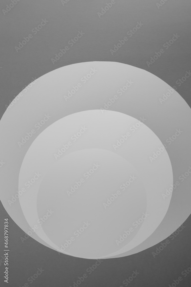 Poster grey circles as entry or tunnel with perspective and shadow, abstract background in minimal geometri