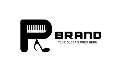 Letter R Piano & Music Note Logo