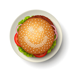 Hamburger with happy smiling face made from sesame seeds
