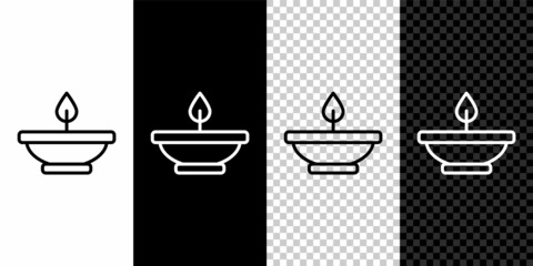Set line Aroma lamp icon isolated on black and white background. Vector
