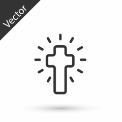 Obraz premium Grey line Christian cross icon isolated on white background. Church cross. Vector