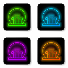 Obraz premium Glowing neon line Montreal Biosphere icon isolated on white background. Black square button. Vector
