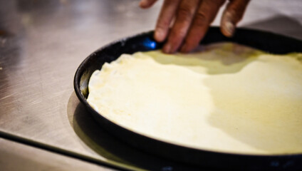 close up view of the italian home made pizza dish