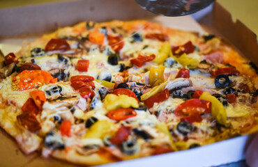 close up view of the italian home made pizza dish