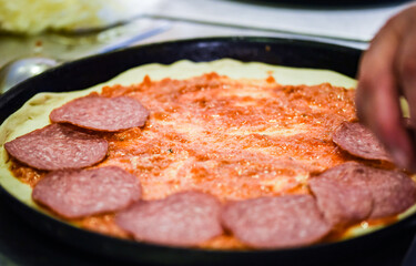 close up view of the italian home made pizza dish