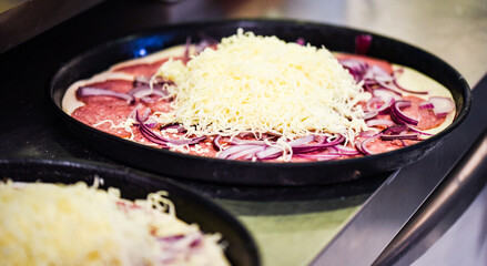 close up view of the italian home made pizza dish