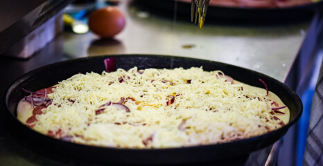 close up view of the italian home made pizza dish