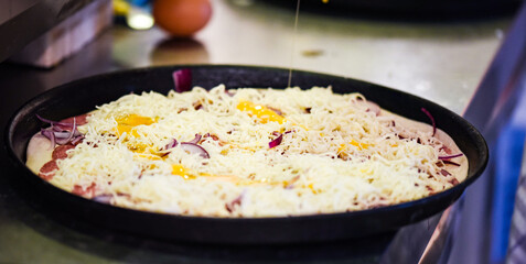 close up view of the italian home made pizza dish