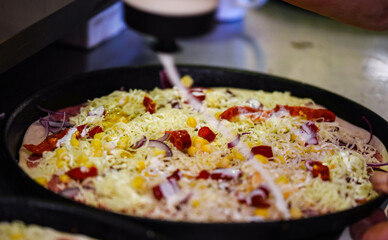 close up view of the italian home made pizza dish