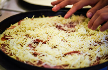close up view of the italian home made pizza dish