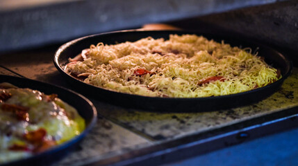 close up view of the italian home made pizza dish