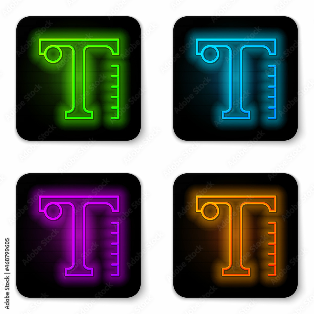 Poster glowing neon line text icon isolated on white background. black square button. vector